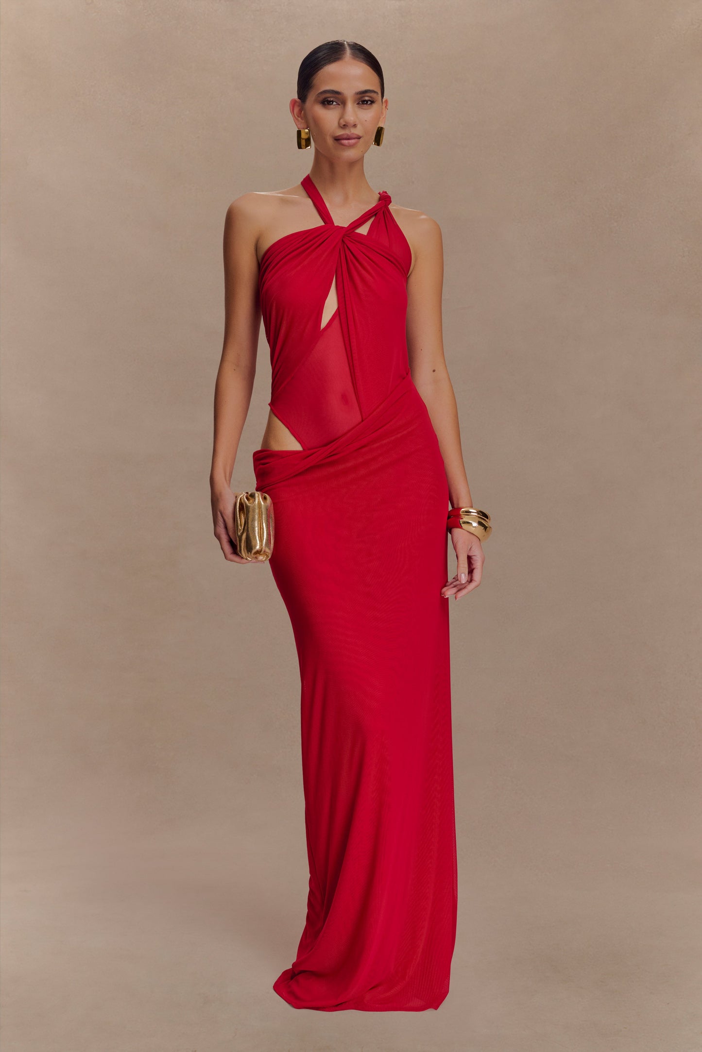 Robe Maxi en Maille à Nœuds Edwina - Rouge