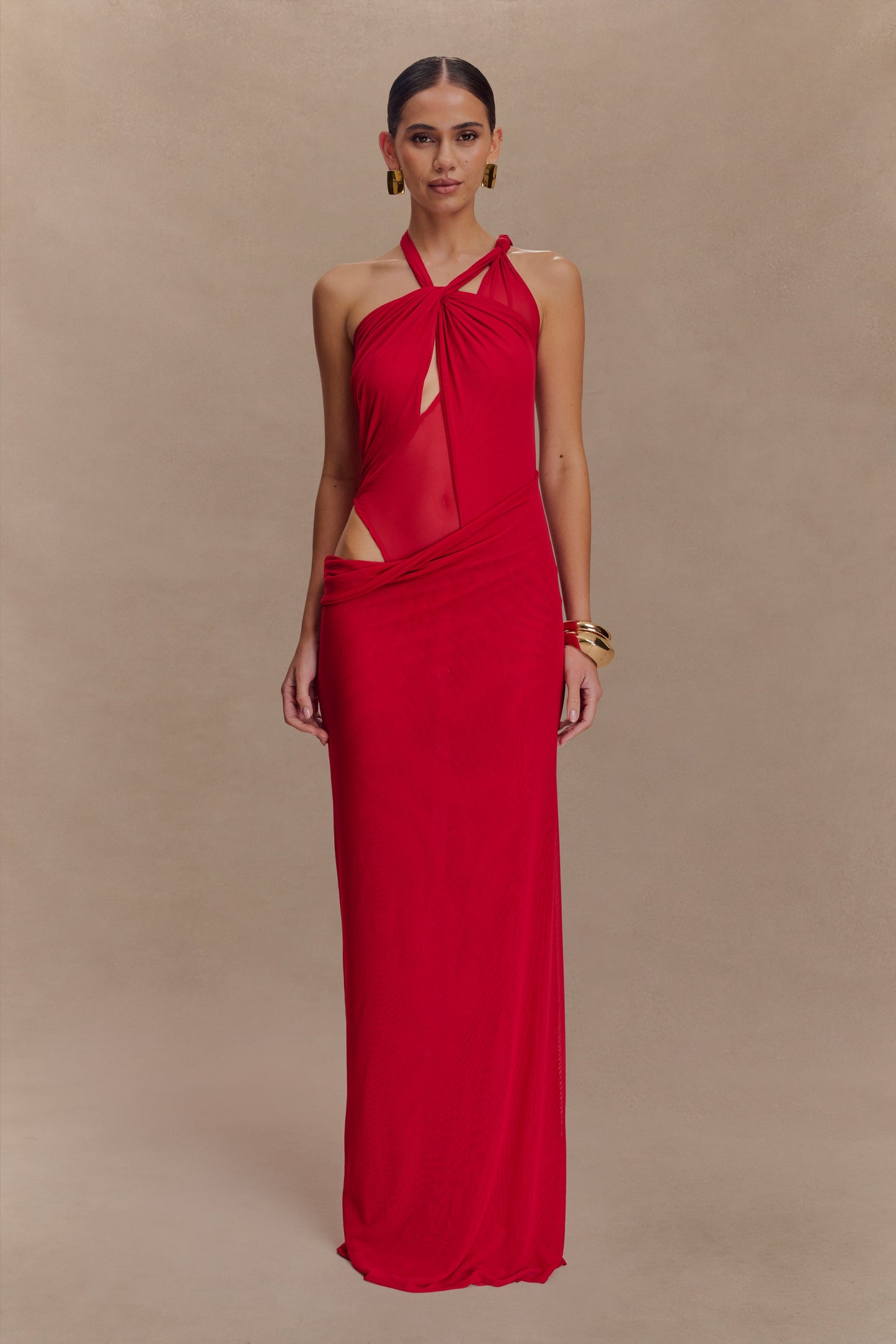 Robe Maxi en Maille à Nœuds Edwina - Rouge