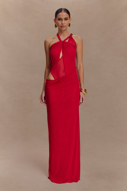 Robe Maxi en Maille à Nœuds Edwina - Rouge