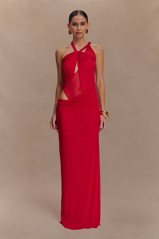 Robe Maxi en Maille à Nœuds Edwina - Rouge