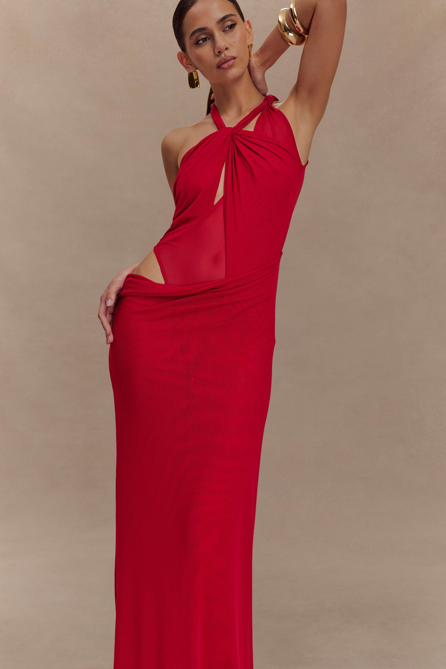 Robe Maxi en Maille à Nœuds Edwina - Rouge