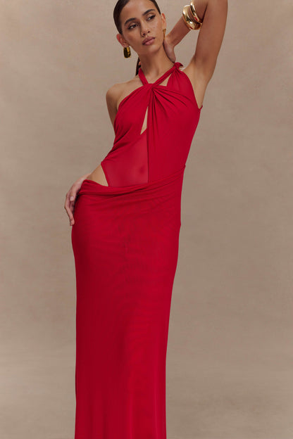 Robe Maxi en Maille à Nœuds Edwina - Rouge