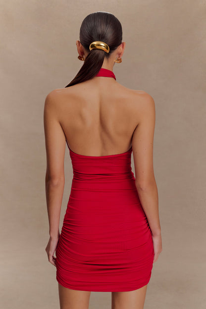 Mariposa Robe Mini Halter Étroite - Rouge