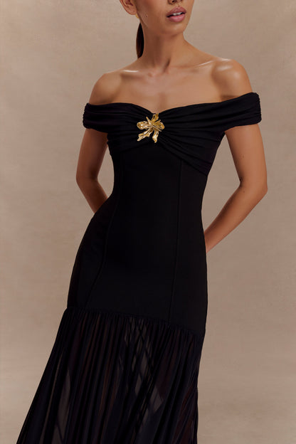 Robe maxi en crêpe à épaules dénudées Kellie - Noir