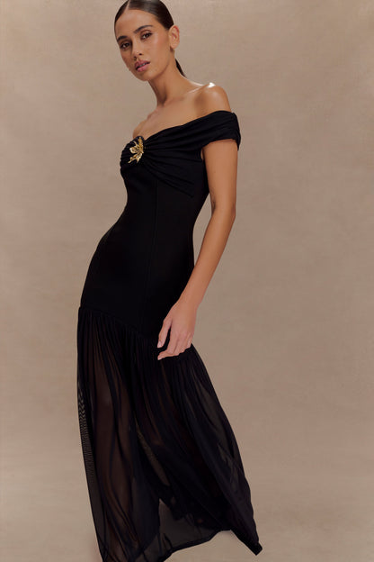 Robe maxi en crêpe à épaules dénudées Kellie - Noir