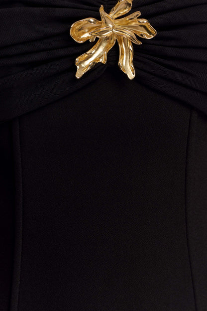 Robe maxi en crêpe à épaules dénudées Kellie - Noir