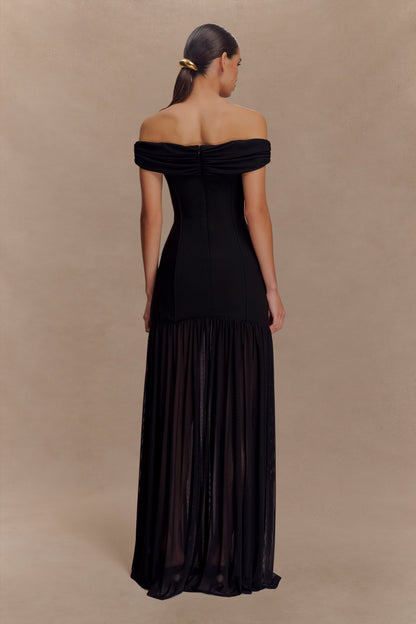 Robe maxi en crêpe à épaules dénudées Kellie - Noir