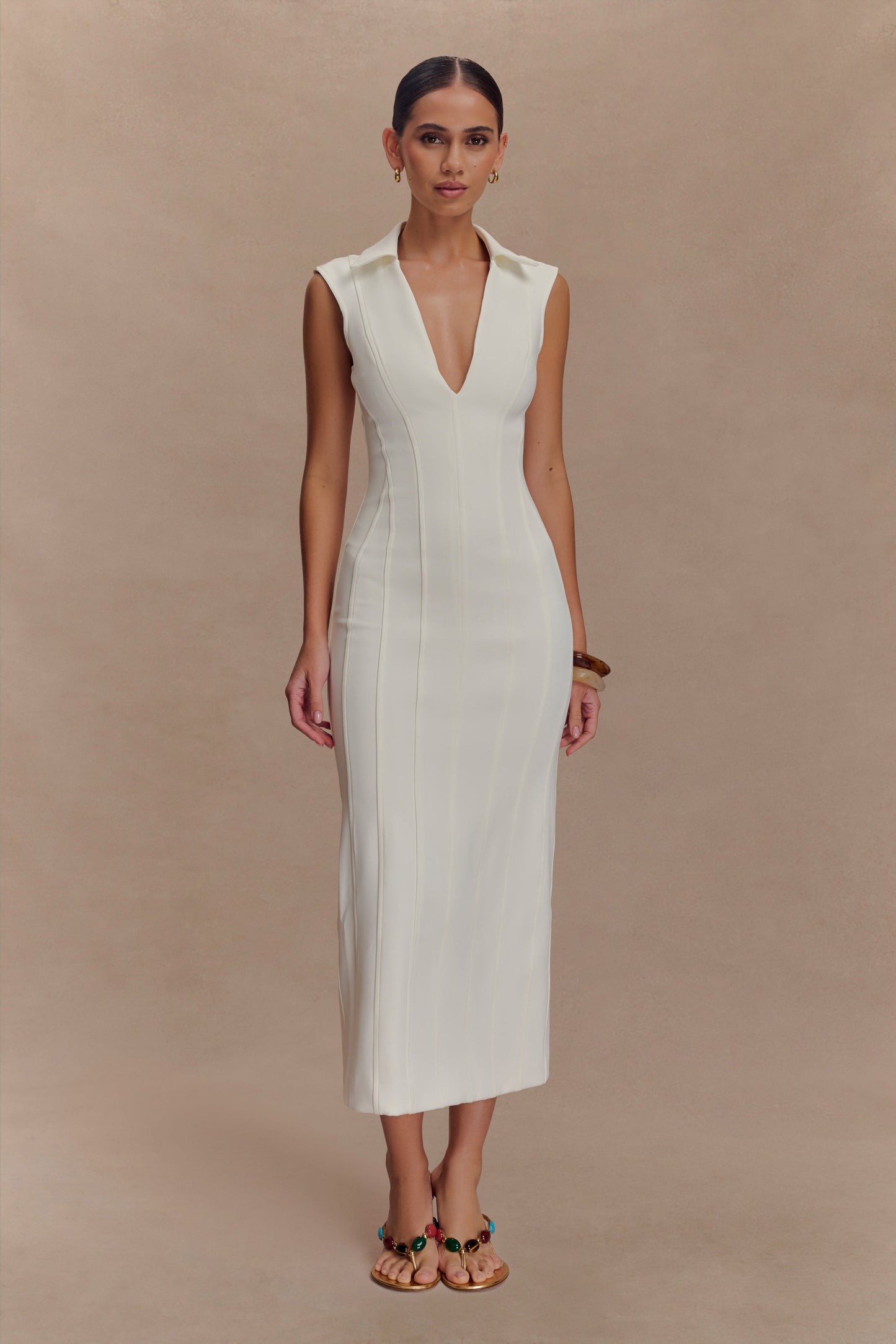 Robe midi sans manches Keagan - Ivoire