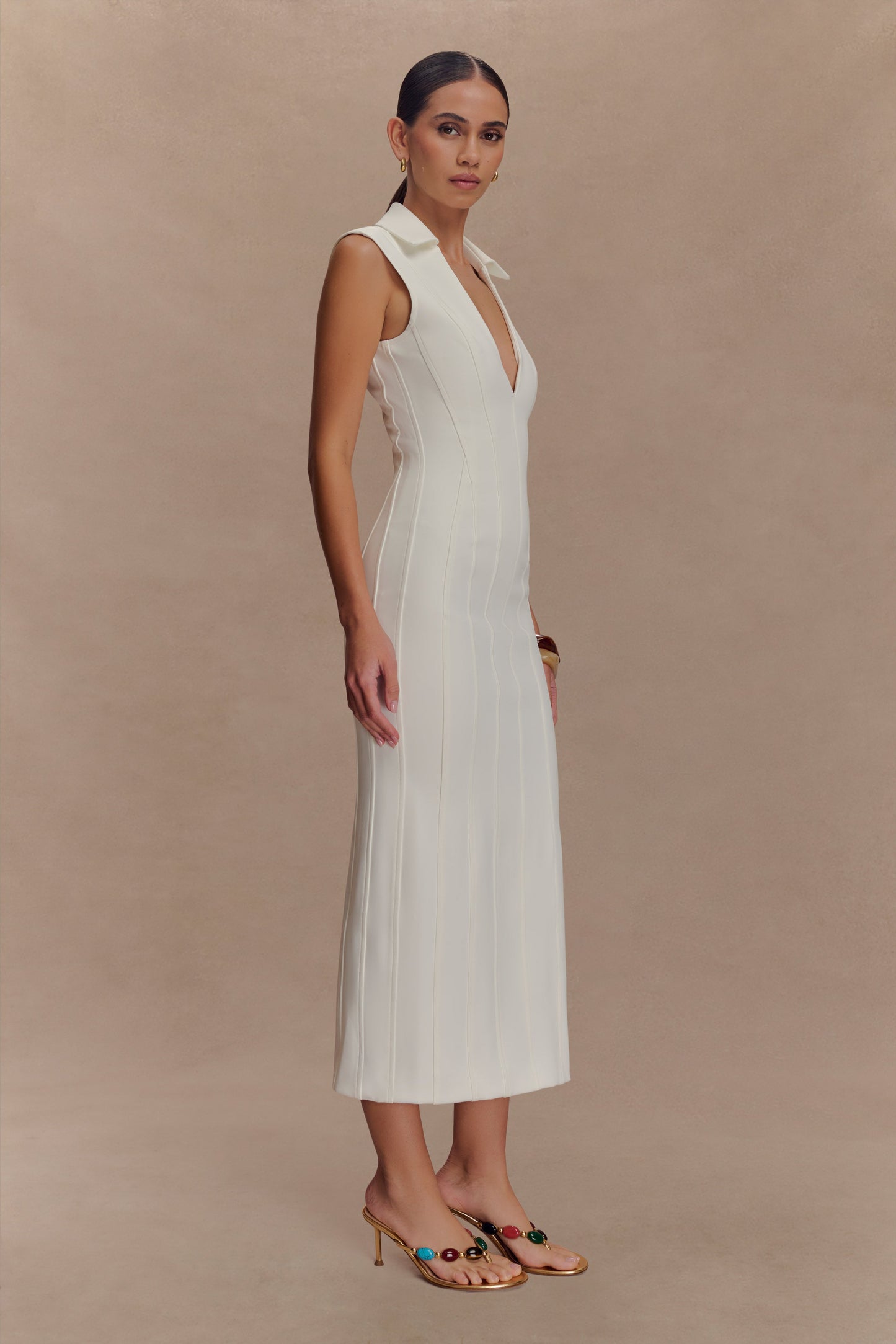 Robe midi sans manches Keagan - Ivoire