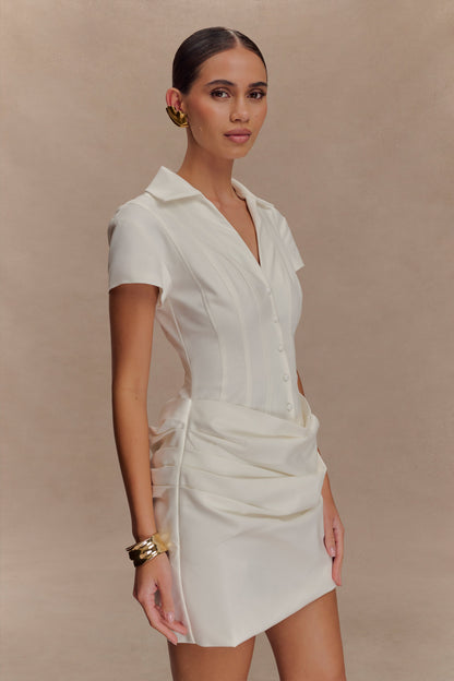Mini-robe en coton à col montant Tarryn - Blanc