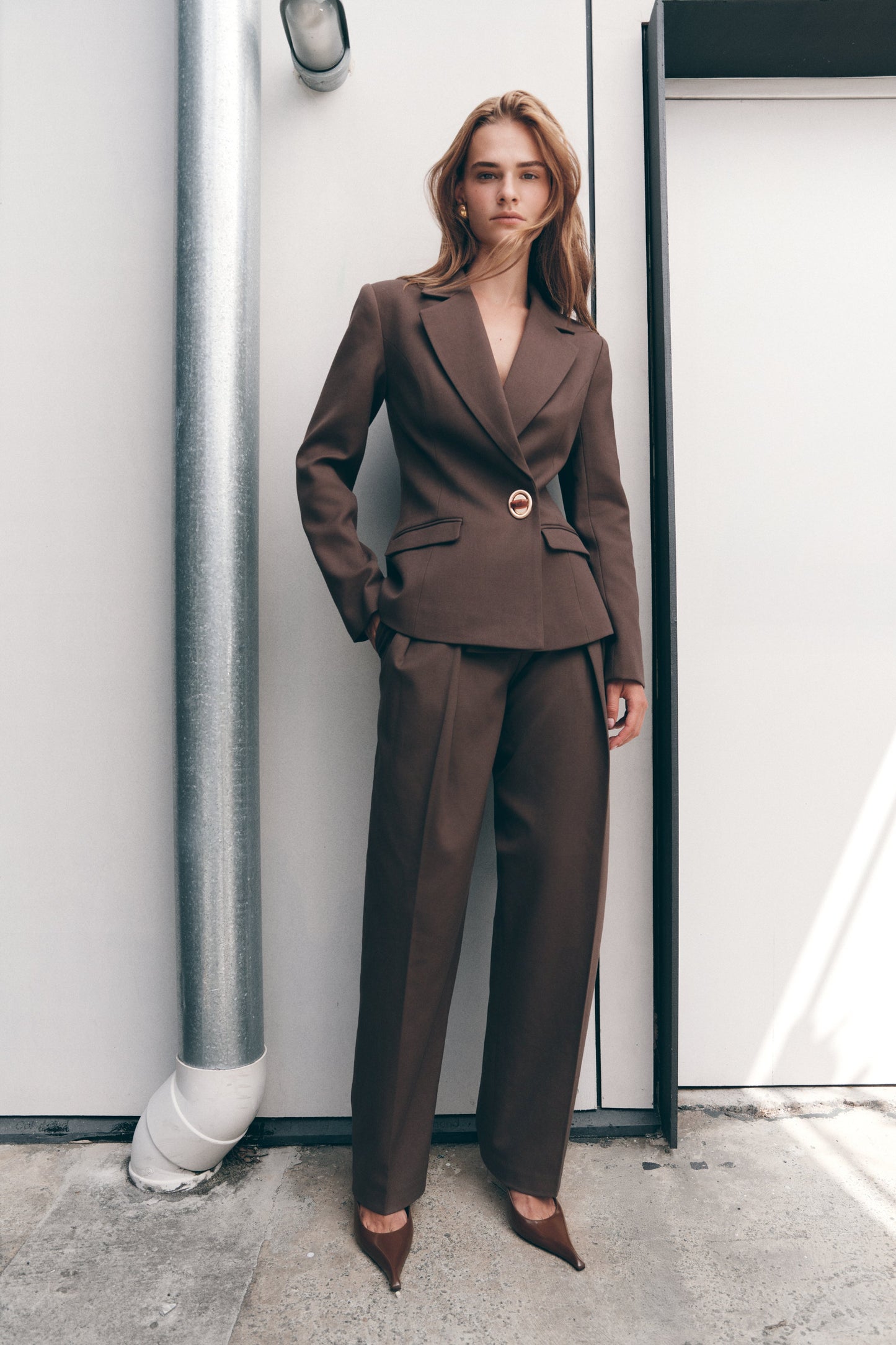 Pantalon à taille haute plissé Penelope - Chocolat