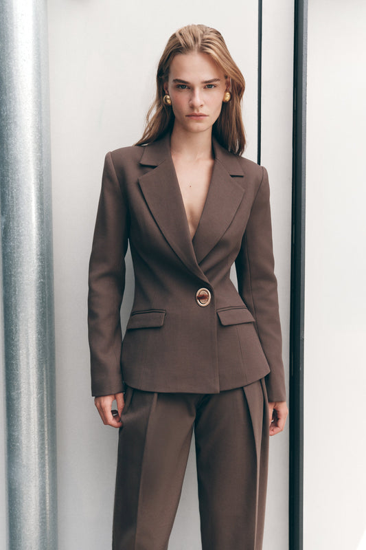 Blazer taille haute à effet cintré - Chocolat