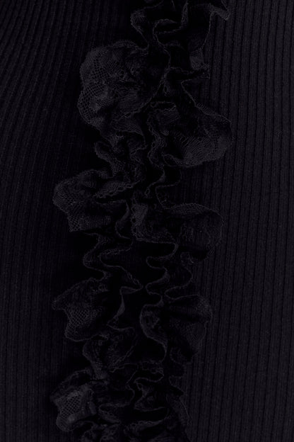 Robe mi-longue en jersey à volants et dentelle Shay - Noir