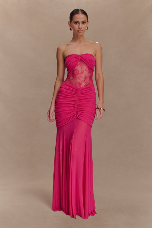 Robe Maxi en Dentelle et Maille Khadijah - Dragonfruit