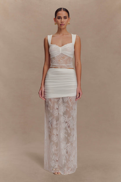 Jupe Maxi Guinevere en Dentelle et Maille - Ivoire