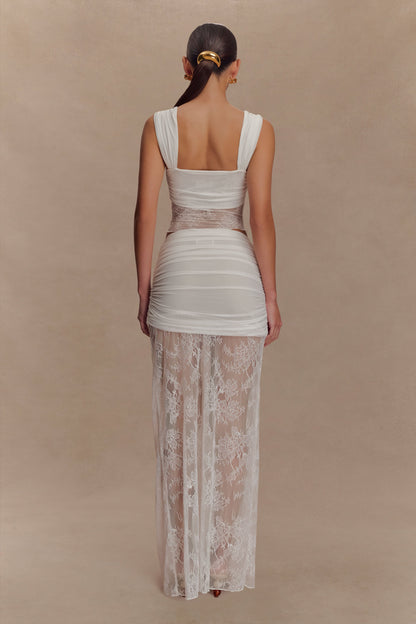 Jupe Maxi Guinevere en Dentelle et Maille - Ivoire
