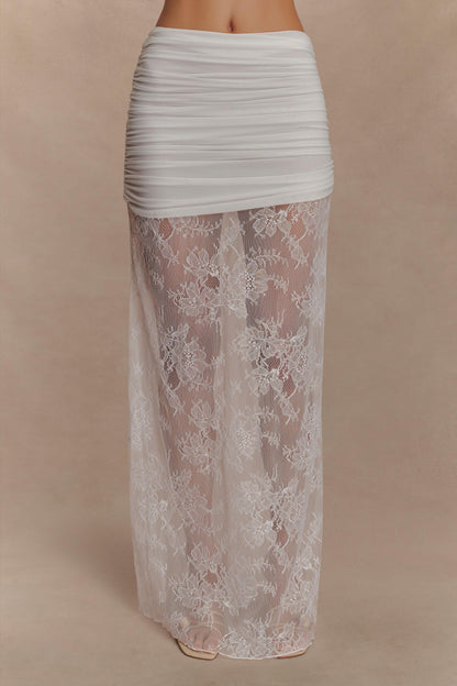 Jupe Maxi Guinevere en Dentelle et Maille - Ivoire