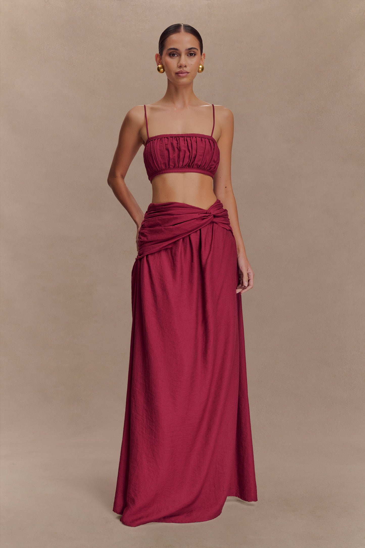 Bandeau en lin à volants Scottie - Vin rouge