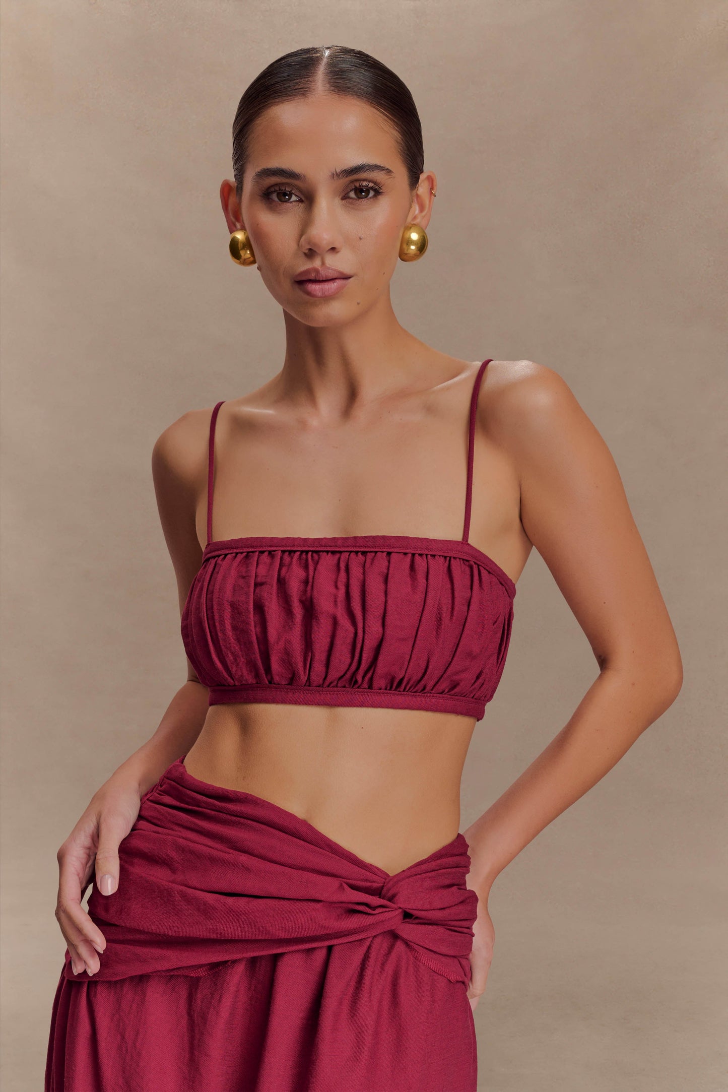 Bandeau en lin à volants Scottie - Vin rouge