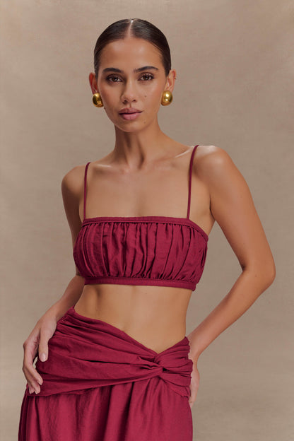 Bandeau en lin à volants Scottie - Vin rouge