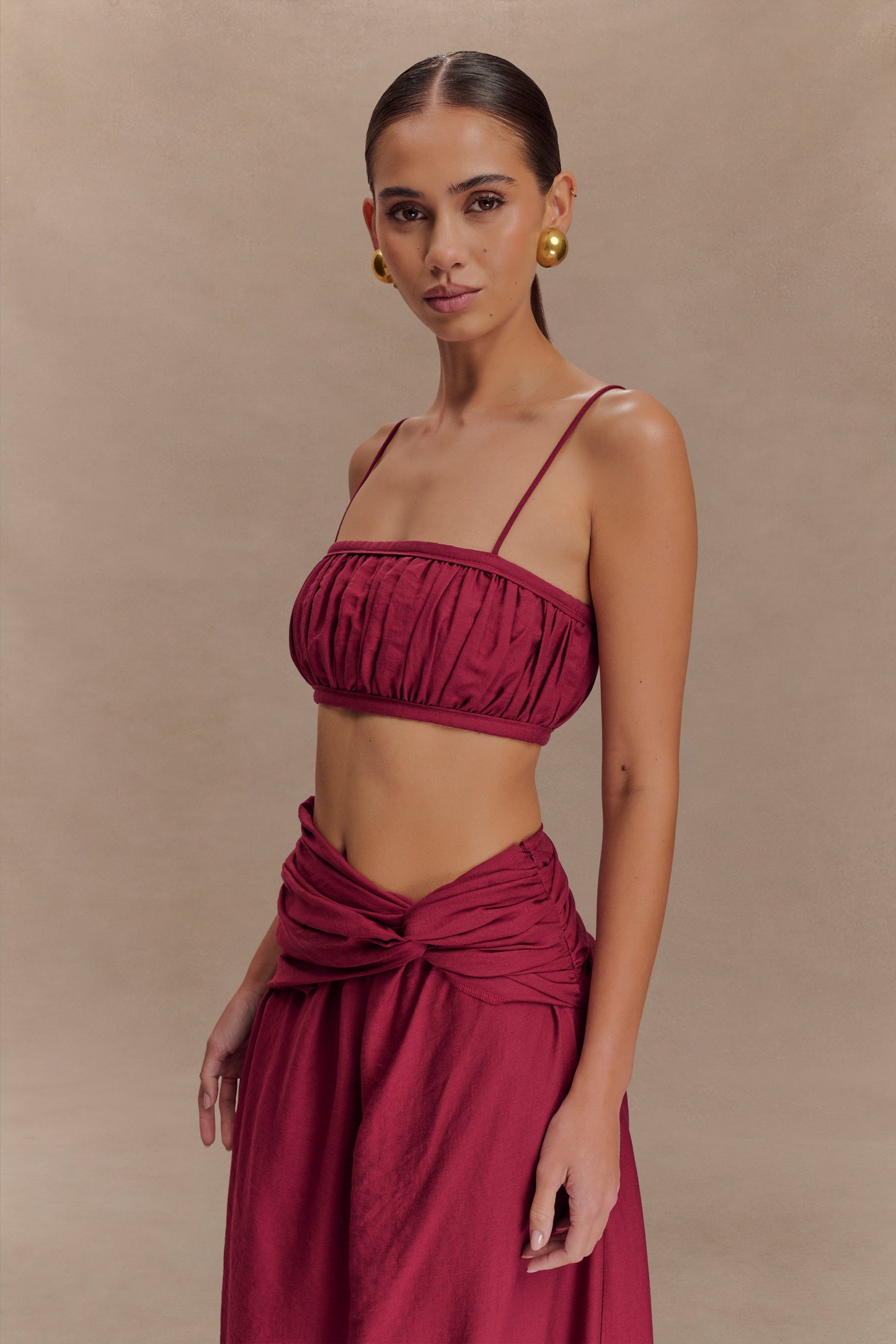 Bandeau en lin à volants Scottie - Vin rouge