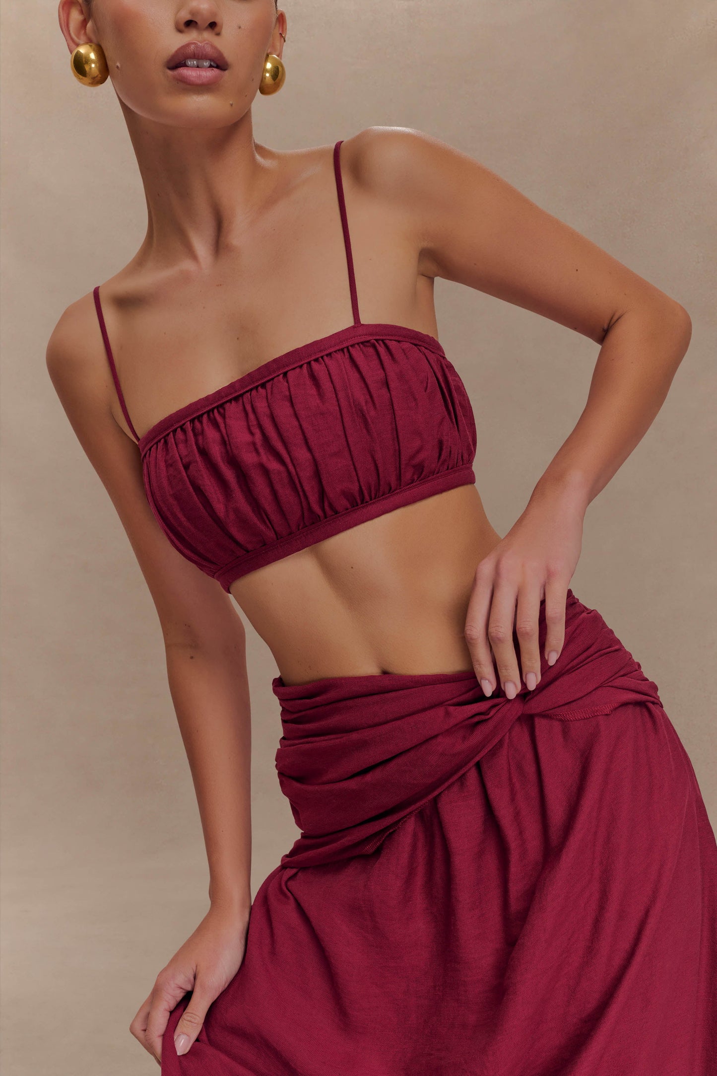 Bandeau en lin à volants Scottie - Vin rouge