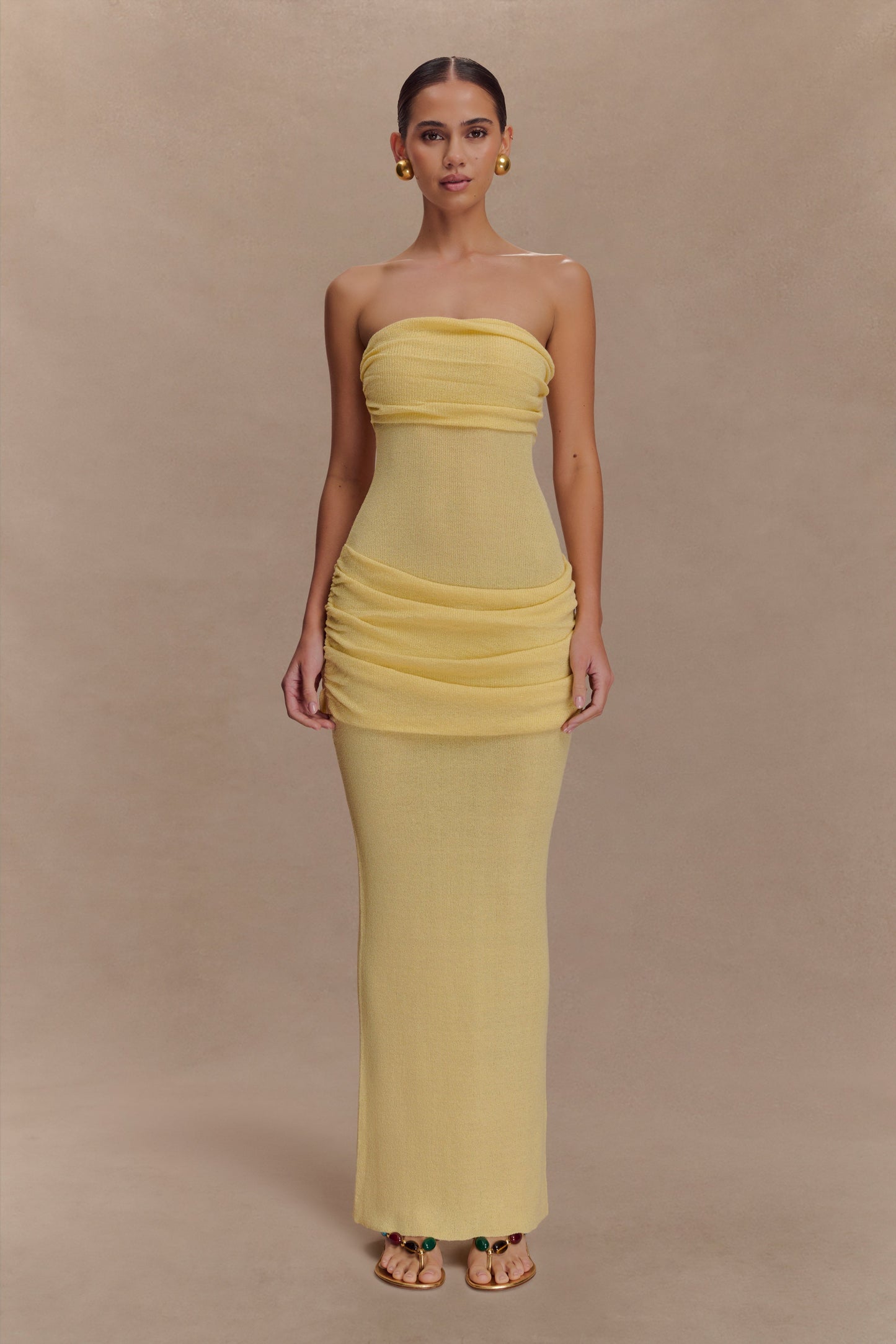 Robe Maxi en Tricot Sans Bretelles Elora - Citron
