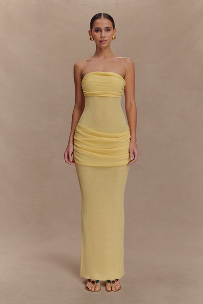 Robe Maxi en Tricot Sans Bretelles Elora - Citron