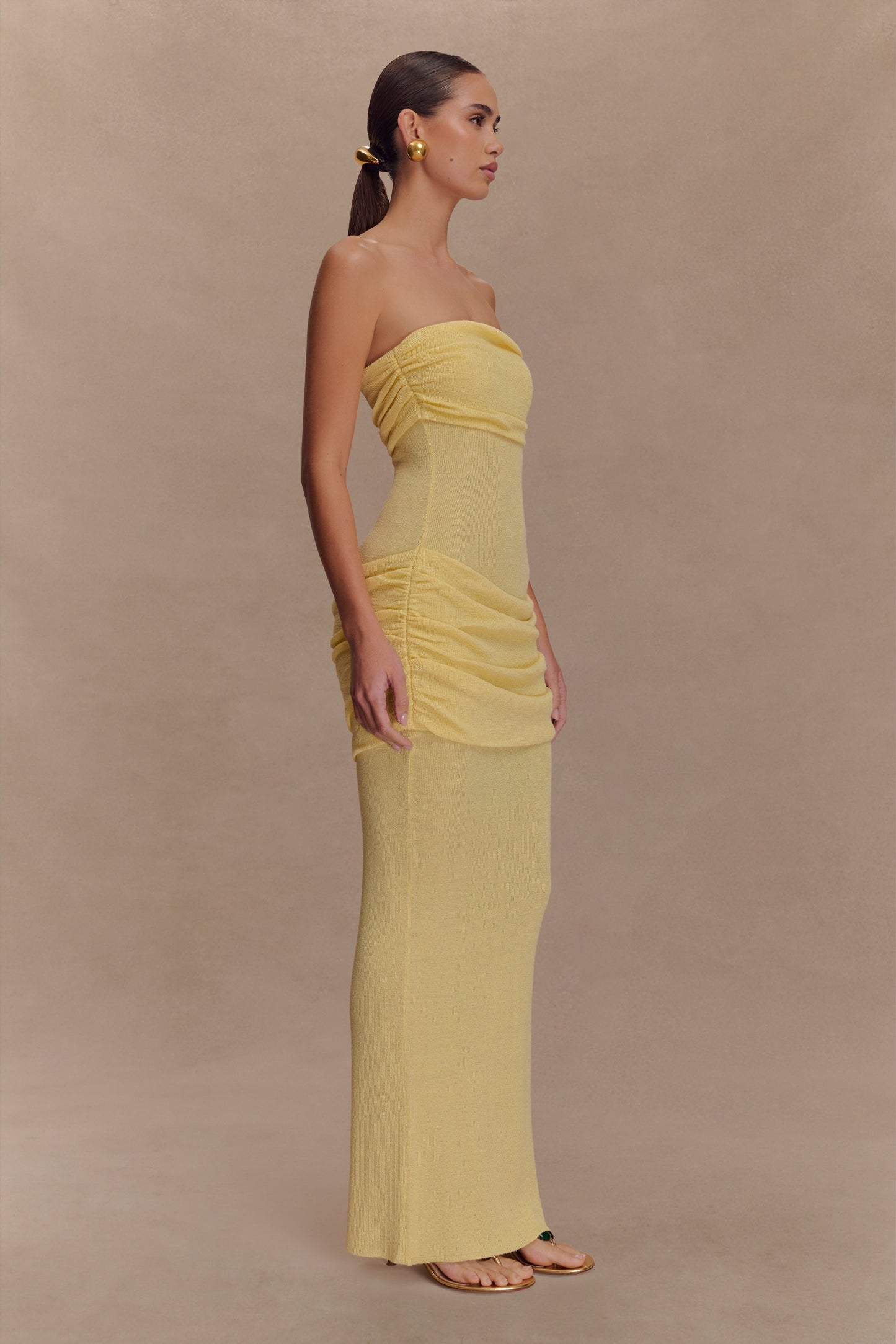 Robe Maxi en Tricot Sans Bretelles Elora - Citron