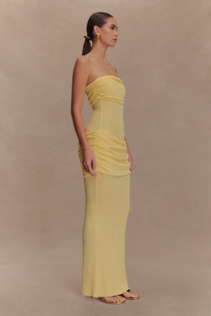 Robe Maxi en Tricot Sans Bretelles Elora - Citron