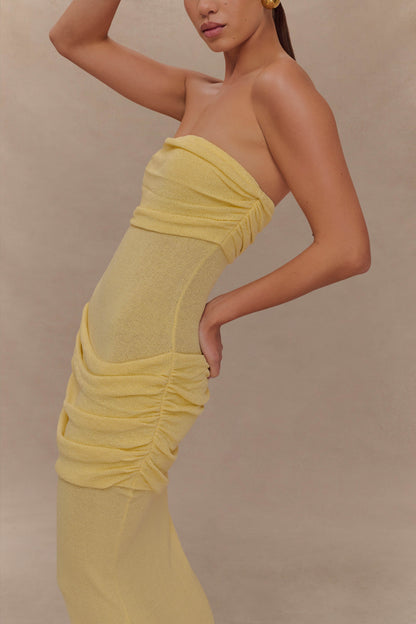 Robe Maxi en Tricot Sans Bretelles Elora - Citron