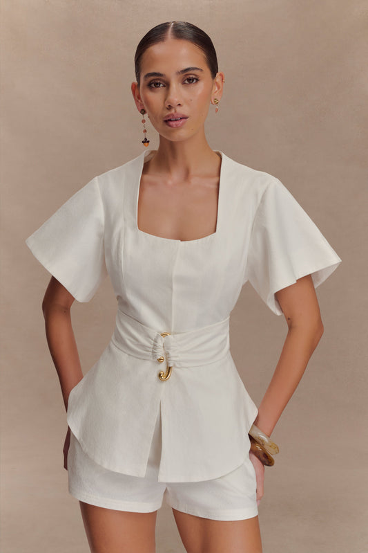 Haut à manches courtes en coton Liberty - Blanc