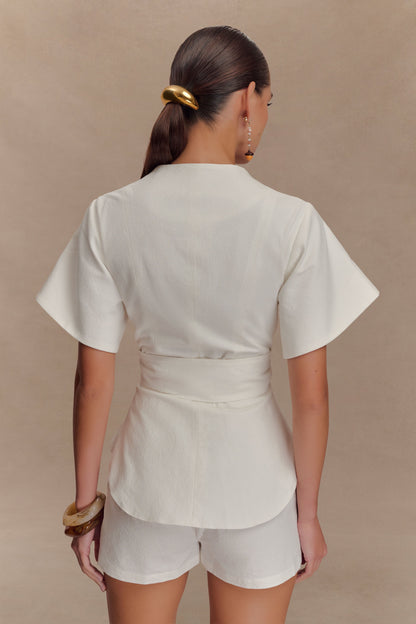 Haut à manches courtes en coton Liberty - Blanc