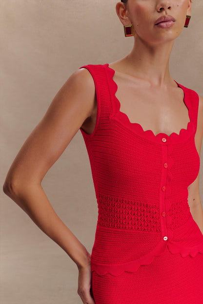 Top en tricot à volants Madeline - Rouge
