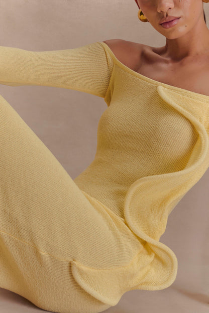Sandrine Robe Maxi Tricoté Décolleté Croisé - Citron