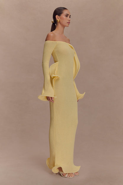 Sandrine Robe Maxi Tricoté Décolleté Croisé - Citron