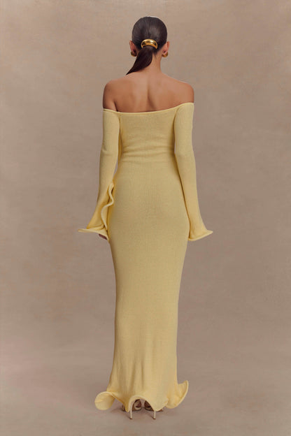 Sandrine Robe Maxi Tricoté Décolleté Croisé - Citron
