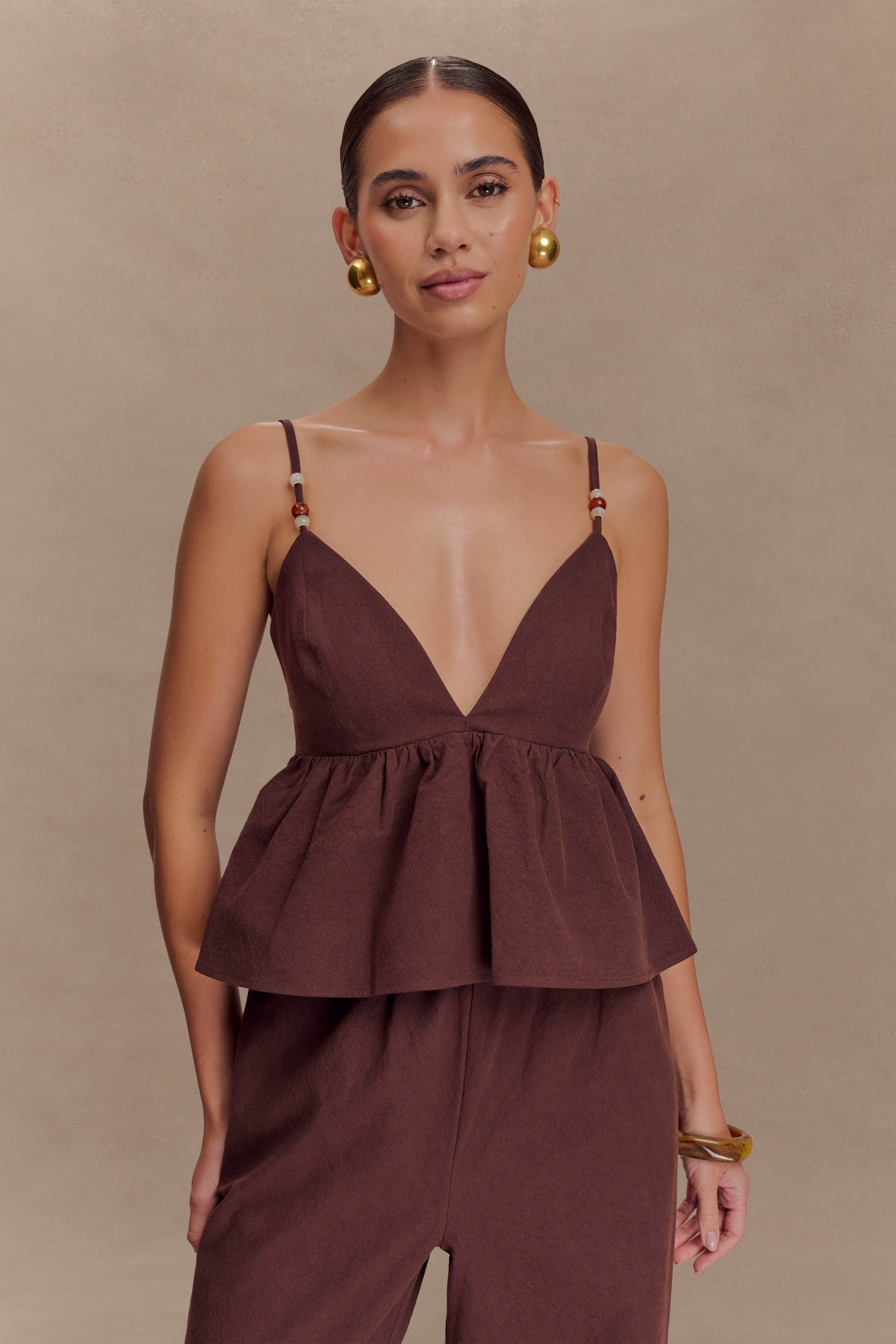 Haut en coton et perles Janayia - Espresso foncé