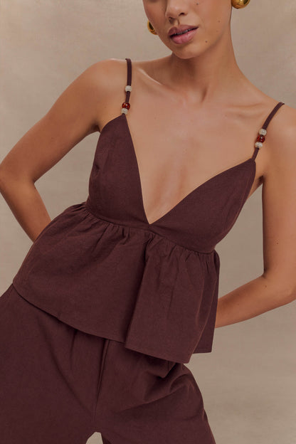 Haut en coton et perles Janayia - Espresso foncé