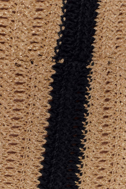 Robe Maxi Crochetee à Manches Frangées - Or/Noir