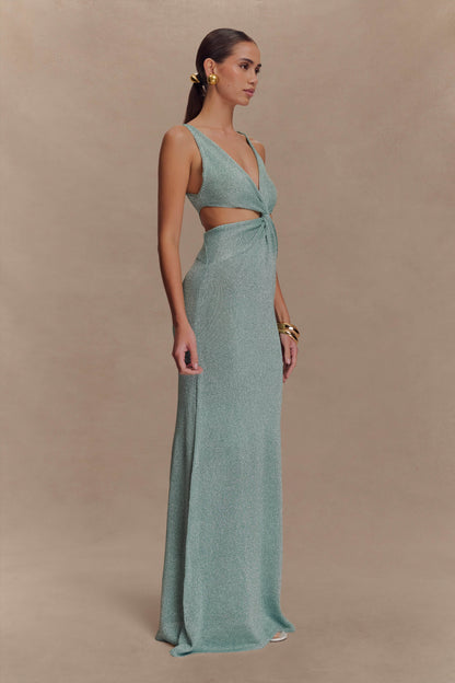 Gracelyn Robe Maxi Tricotée Métallisée - Aqua