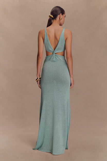 Gracelyn Robe Maxi Tricotée Métallisée - Aqua