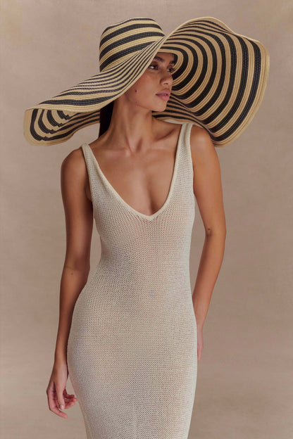 Chapeau Maxi en Paille Cecil - Rayures Noires et Neutres