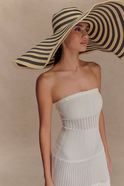 Chapeau Maxi en Paille Cecil - Rayures Noires et Neutres