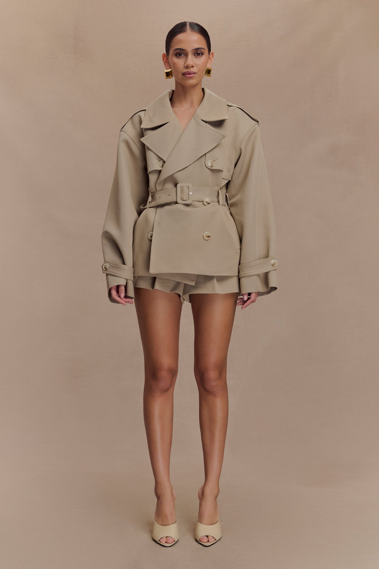 Veste trench courte Alden - Gris perle
