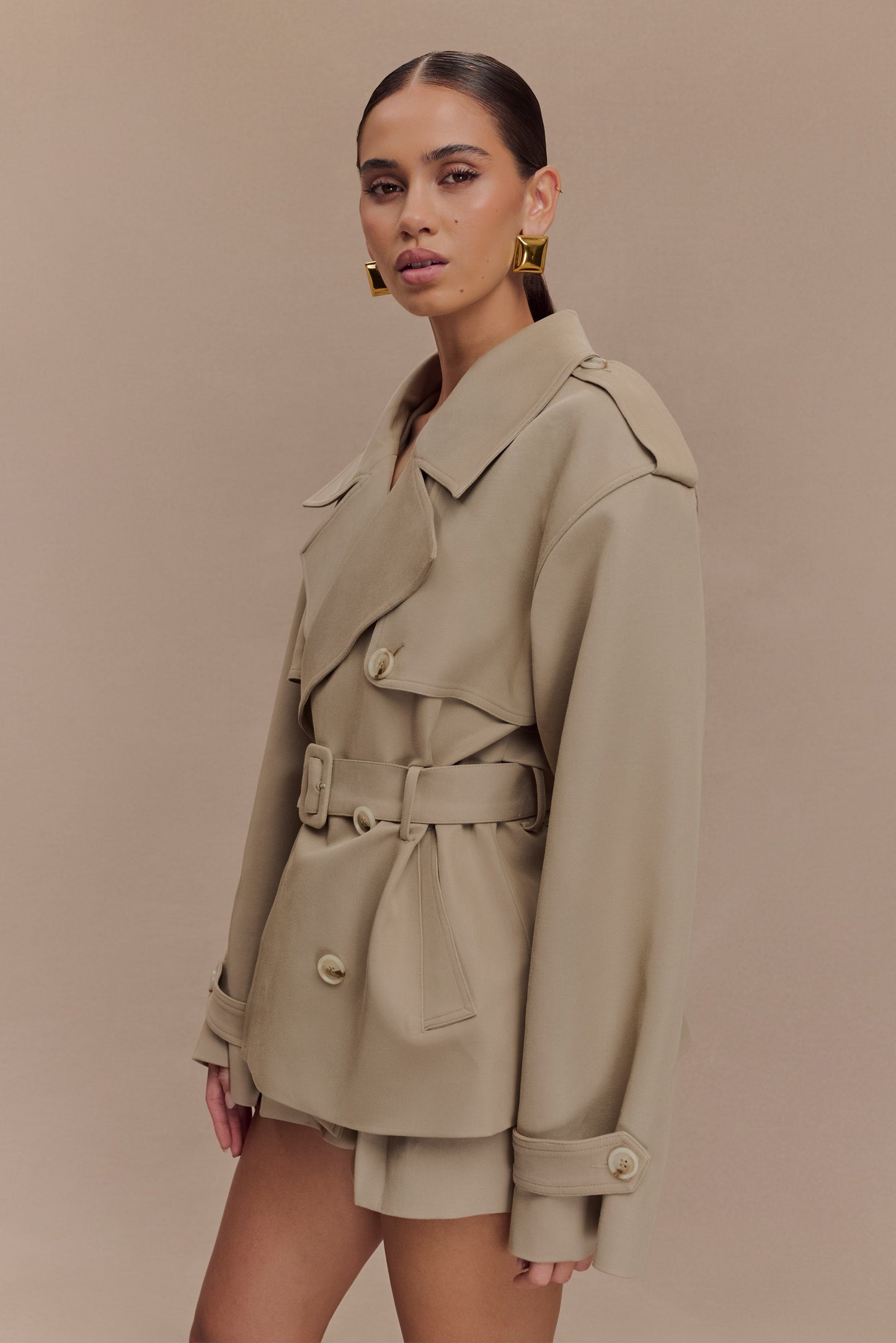 Veste trench courte Alden - Gris perle