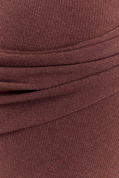 Robe Maxi Tricotée à Épaule Découverte Alexius - Muscade