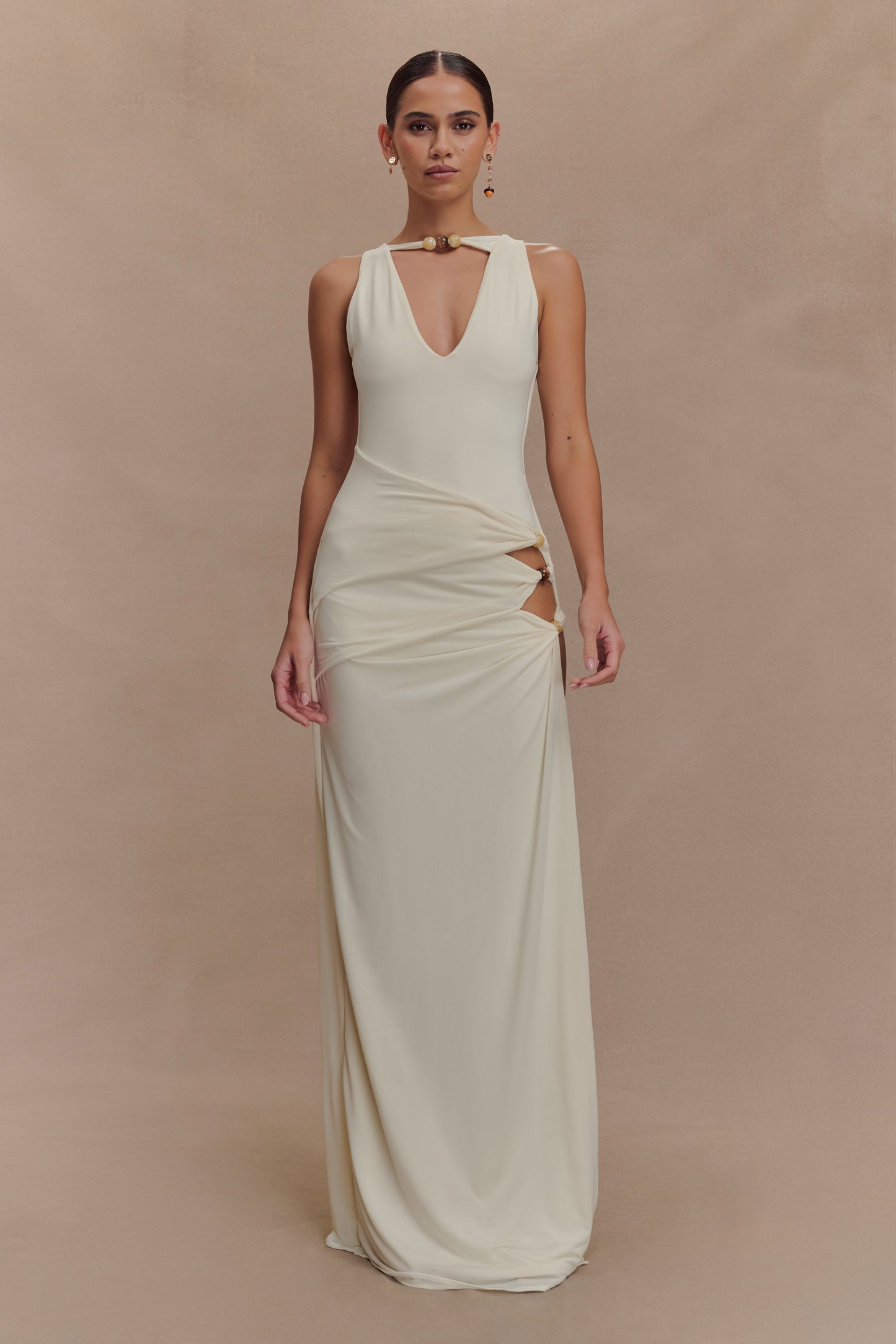 Robe Maxi Kaiden en Satin Perlé - Ivoire