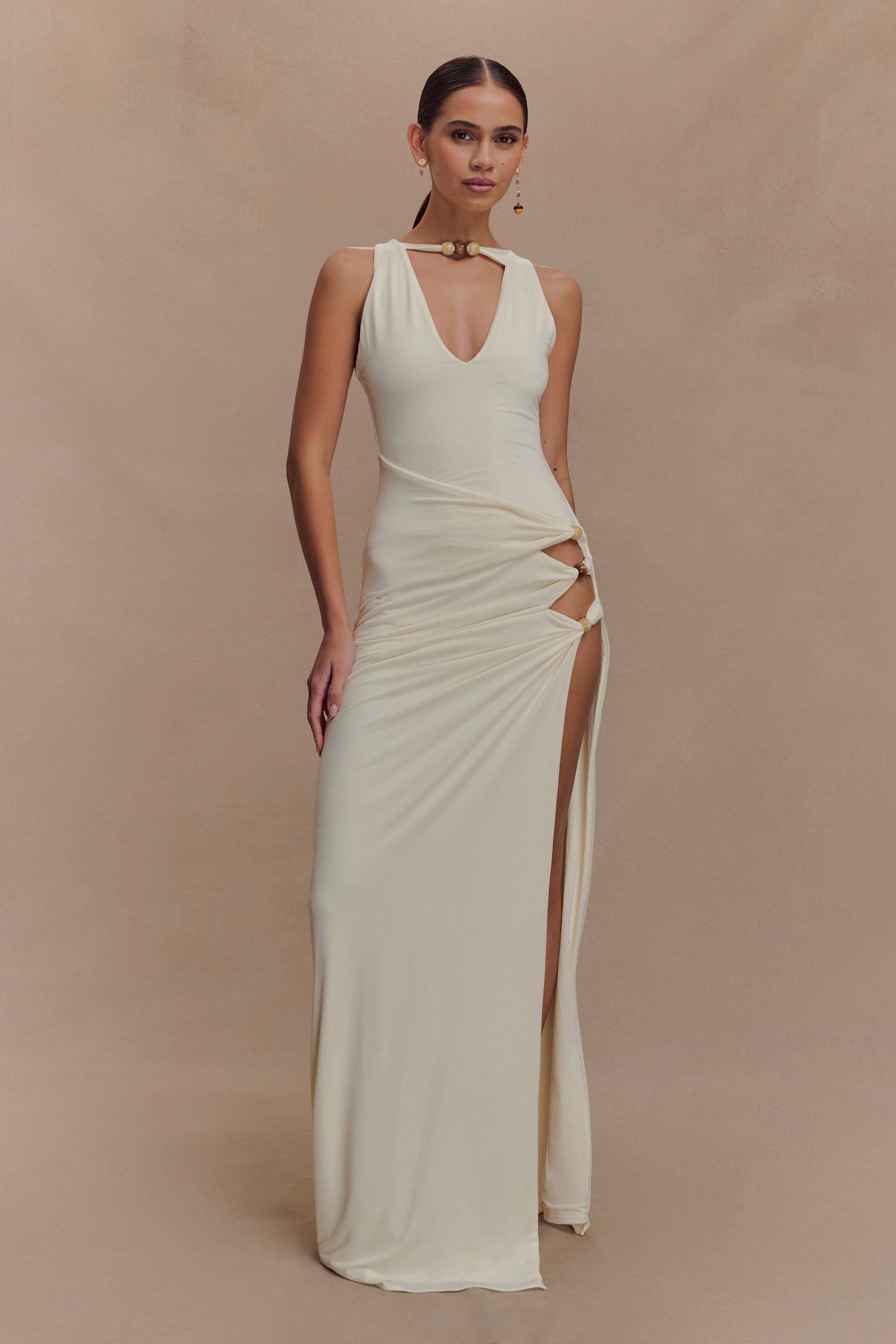 Robe Maxi Kaiden en Satin Perlé - Ivoire