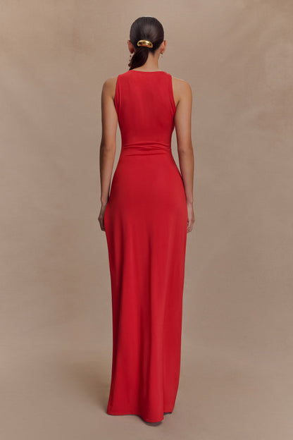 Robe maxi Kaiden en jersey fluide avec perles - Rouge désert